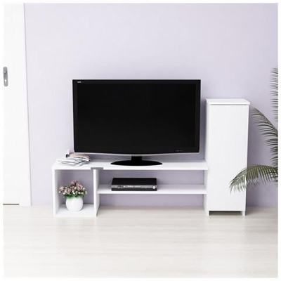 Mobile Porta Tv Nice Con Ante, Ripiani, Da Soggiorno, Bianco In Legno, 151 X 29,5 X 90 Cm