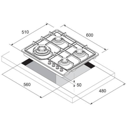 Piano Cottura HDS690 a Gas 4 Fuochi Gas Colore Inox en oferta