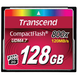 128GB 800x CF, 128 GB, CompactFlash (CF) , 120 MB / s, 10000 CICLI PER SETTORE LOGICO, 3.3, 5V, -25 - 85 °C características