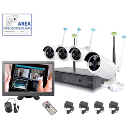 Kit Videosorveglianza Wireless Full Hd Ip 4 Telecamere 2 Mpx Wifi Monitor 10'''' en oferta